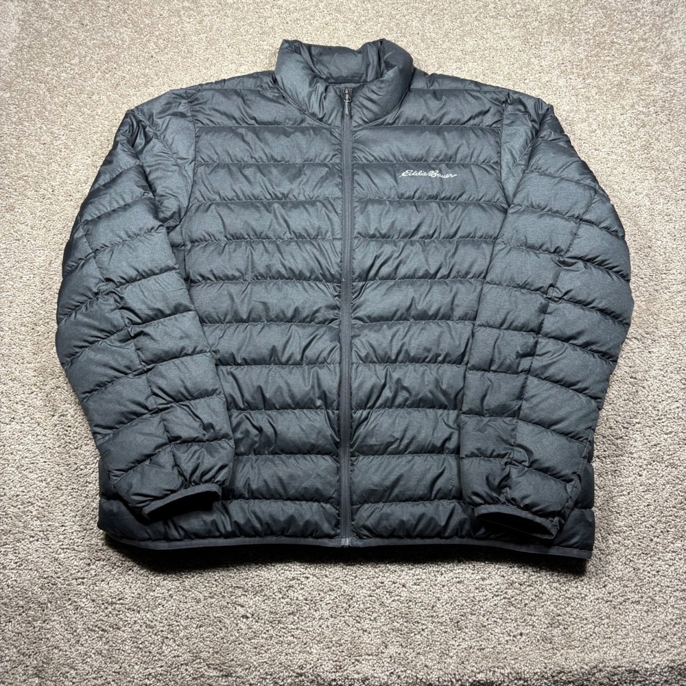 Eddie Bauer EB650 Mens 2XL Charcoal Gray Down Puffer Jacket Full Zip Insulated
